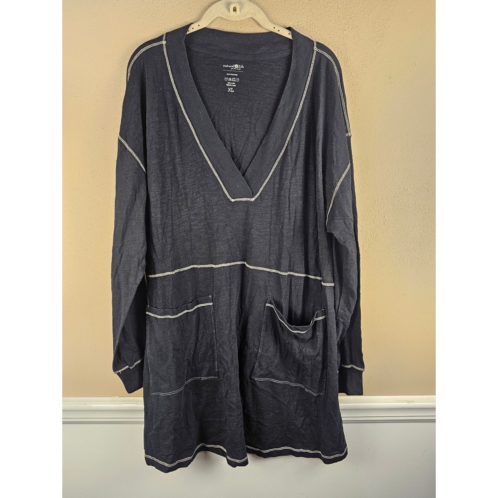 Natural Life Womens Black Charlie V Neck Mini Dress Tunic Top XL